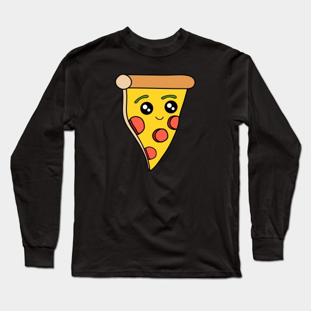 Pizza Kawaii Cute Pepperoni Pizza Slice Long Sleeve T-Shirt by Scar